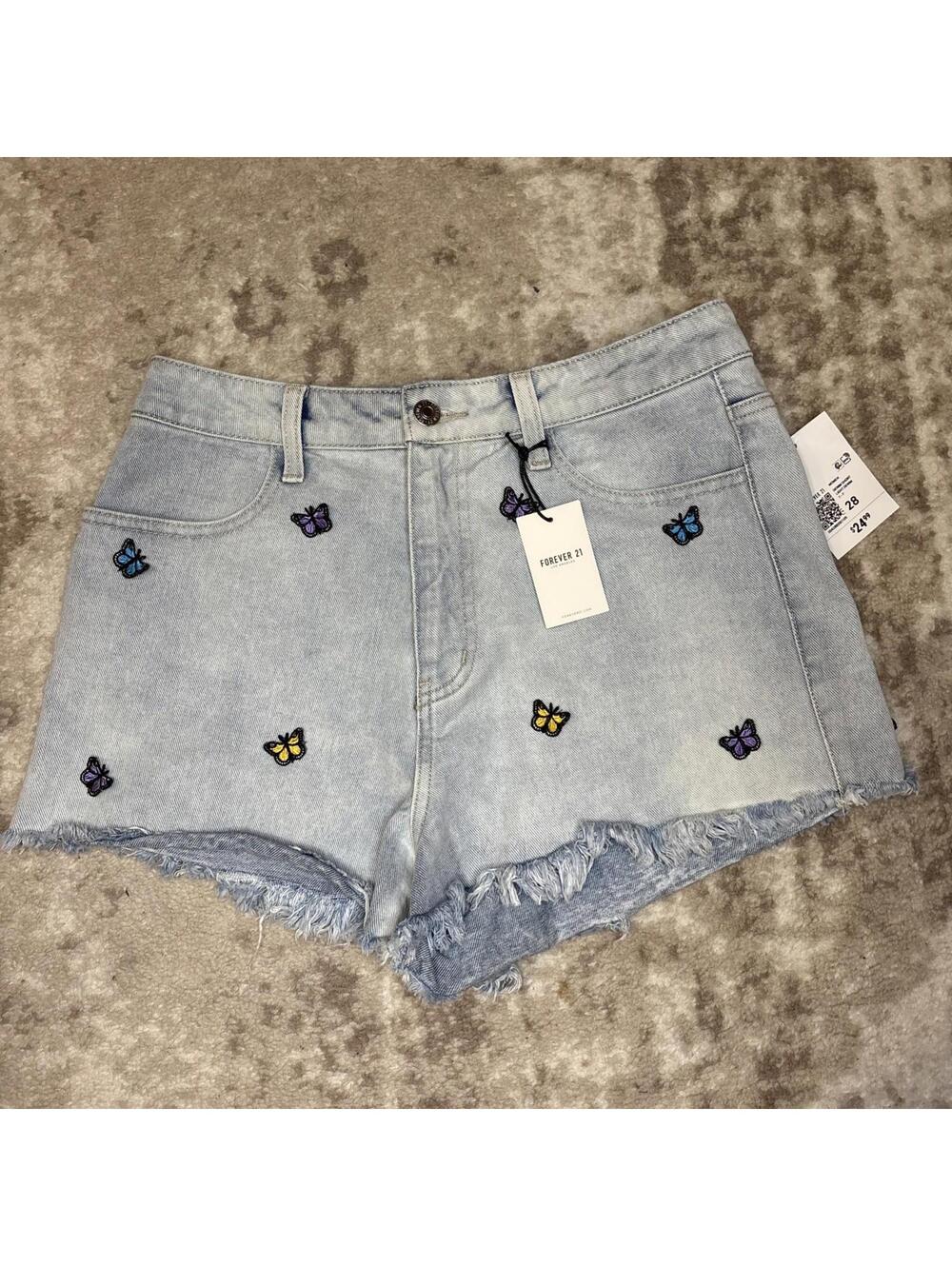 Forever 21 Jean Shorts Women 28 NWT Butterflies Cut Off Trendy Summer Playful